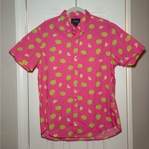 Bonobos Slim Fit Lemon Print Button-Up Shirt Men’s L Pink Cotton Summer Top
